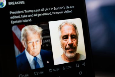 Varşova Polonya - 10 Şubat 2026: Donald Trump ve Jeffrey Epstein 'in iddia edilen bağlantılarıyla ilgili tartışmaları vurgulayan bir tweet atıldı.