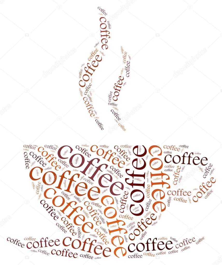 Word cloud illustration related to coffee.