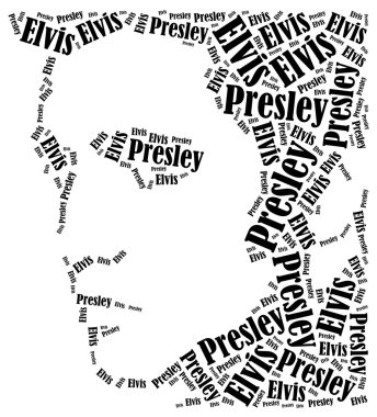 Elvis Presley portre. Kelime bulutu illüstrasyon.