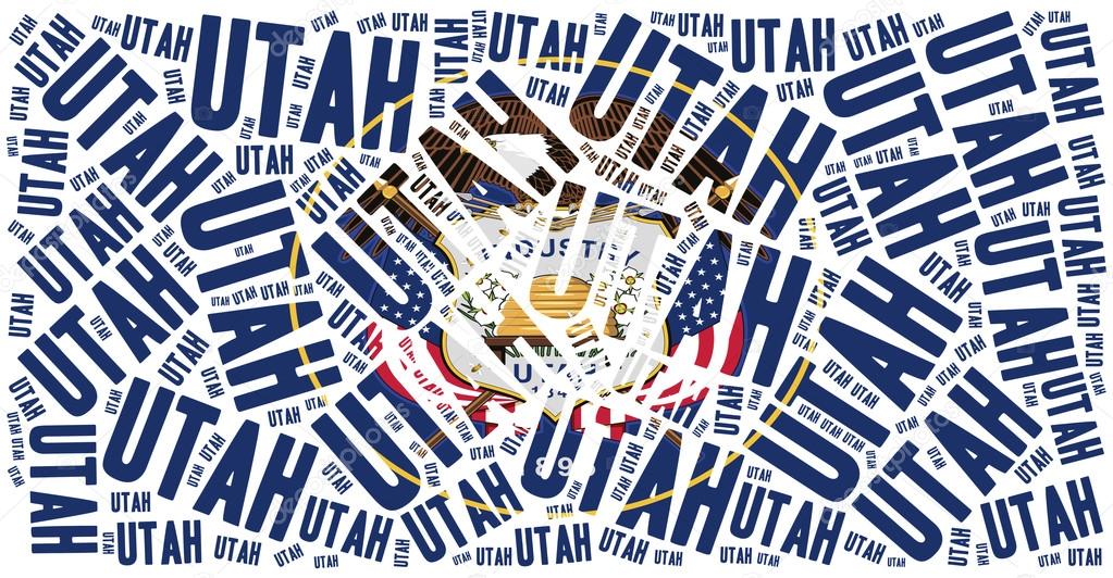 Flag of American state. Word cloud illustration.