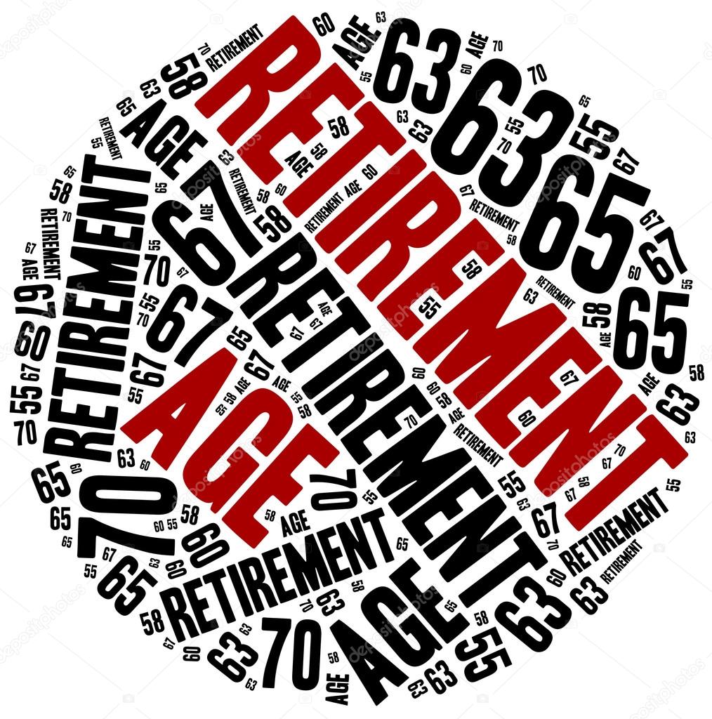 Word cloud illustration related to retirement age.