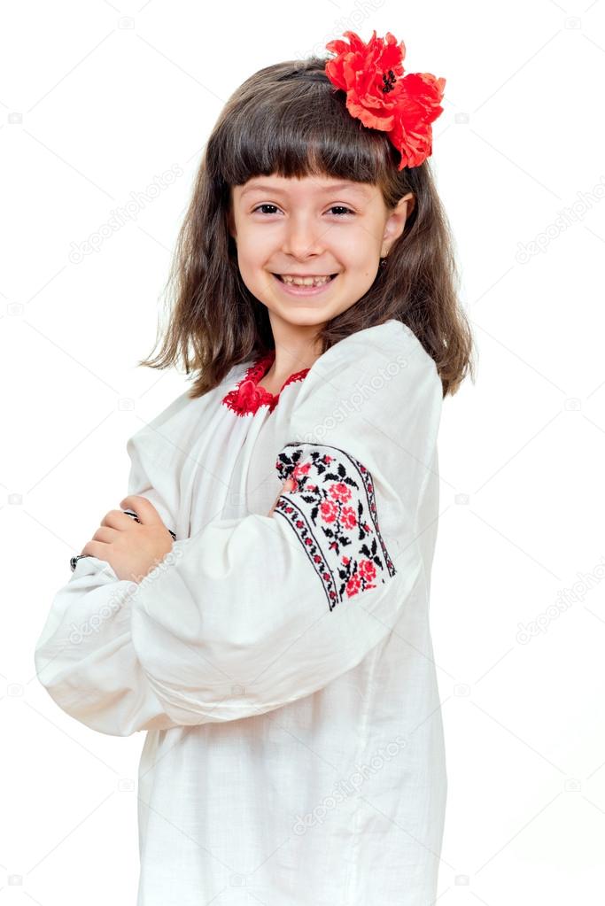 girl in the Ukrainian national shirt