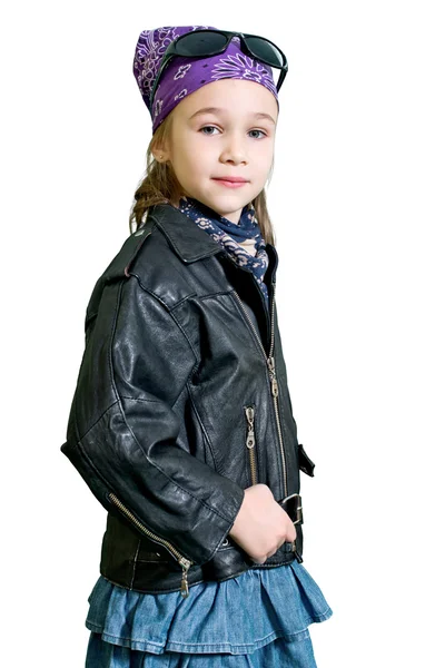 Rowerzysta dziewczyna w skórzanej kurtce — Zdjęcie stockowe