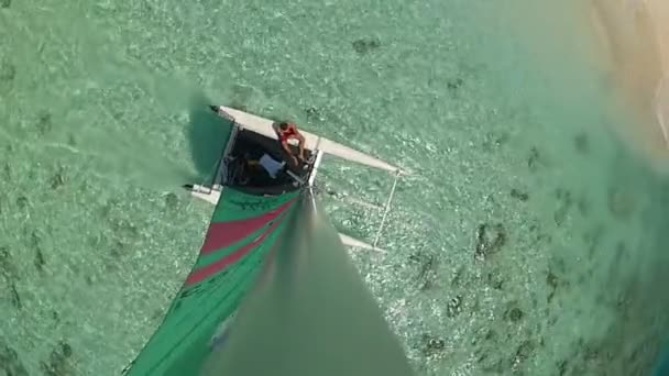 Catamaran zeilen over — Stockvideo