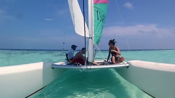 Segling katamaran på havet — Stockvideo