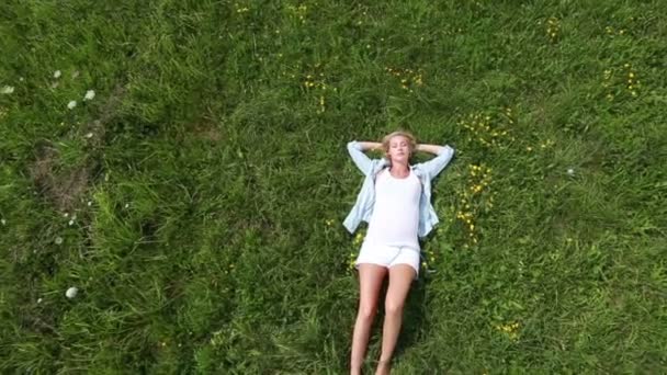 Young pregnant woman in meadow — Stock Video