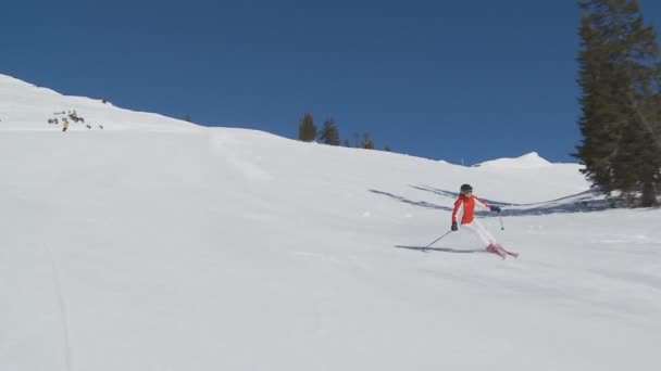 女子滑雪运动员雕刻 — 图库视频影像