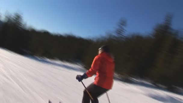 Hoge snelheid van de vrouwelijke skiër — Stockvideo