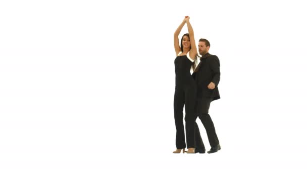 Happy couple dancing on white — Stock Video