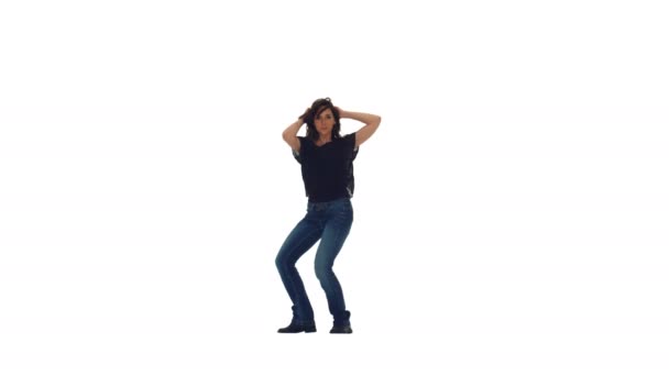 Woman dancing on white — Stock Video