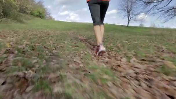 Ноги бегуньи крупным планом — стоковое видео