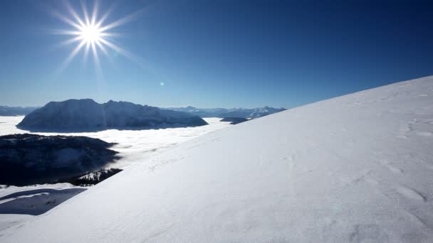 Mann beim Skifahren auf Neuschnee — Stockvideo