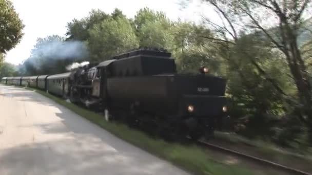 Zwarte oude trein — Stockvideo