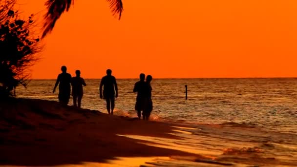 Persone alla spiaggia del tramonto — Video Stock