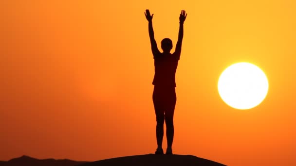 Silhouet van de vrouw het beoefenen van yoga — Stockvideo