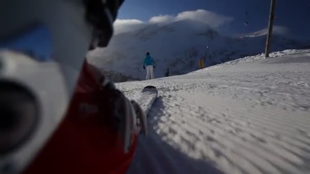 Skiing low perspective morning — Stock Video