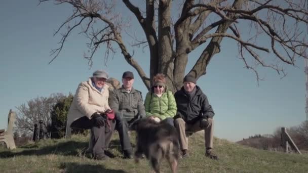Пожилые люди прогулки на открытом воздухе — стоковое видео
