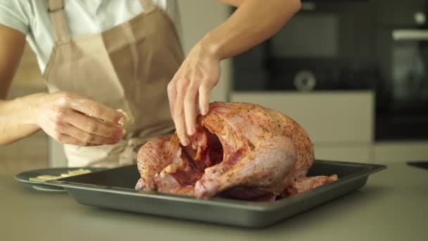 Pollo preparazione foraggio cena — Video Stock