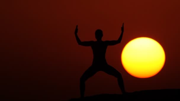 Silhouet van de vrouw het beoefenen van yoga — Stockvideo