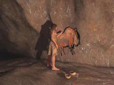 Caveman painting in a cave clipart