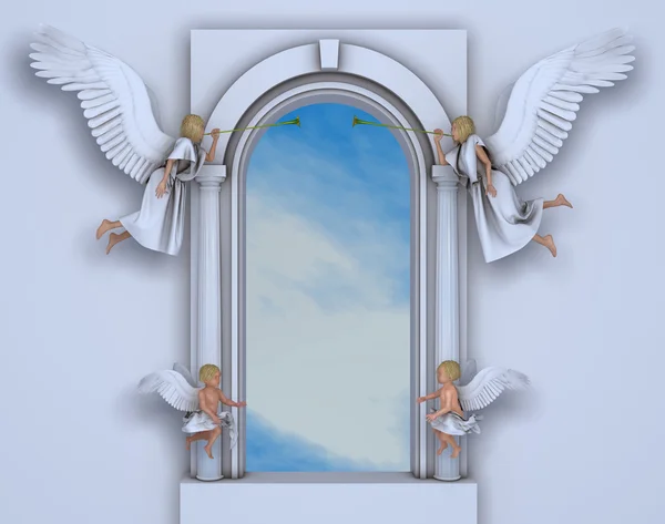 门户与天使和天使 — 图库照片