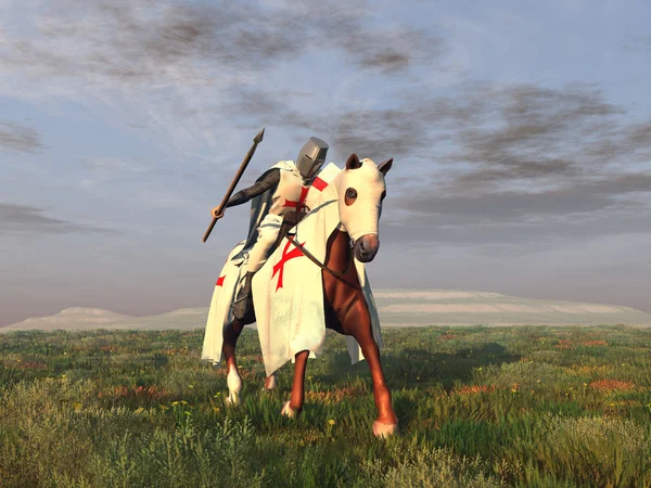 Рыцарь-тамплиер на коне — стоковое фото
