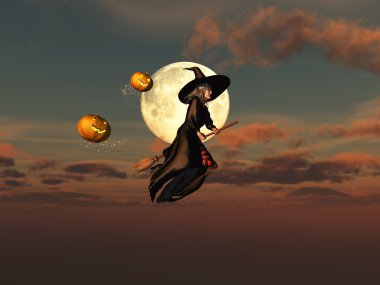Witch on a broomstick clipart