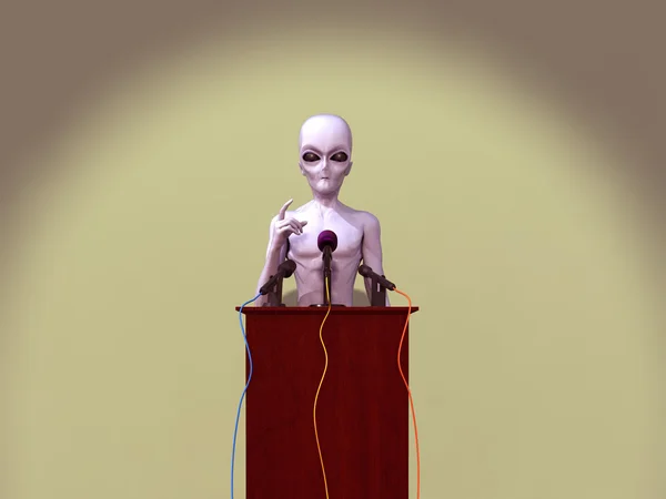 Alien dando uma conferência de imprensa — Fotografia de Stock