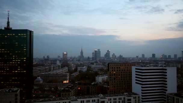 Panorama of Warsaw at dusk — Stock Video