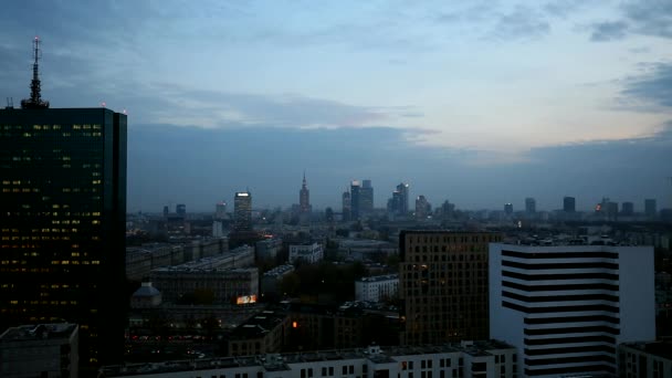 Panorama of Warsaw at dusk — Stock Video