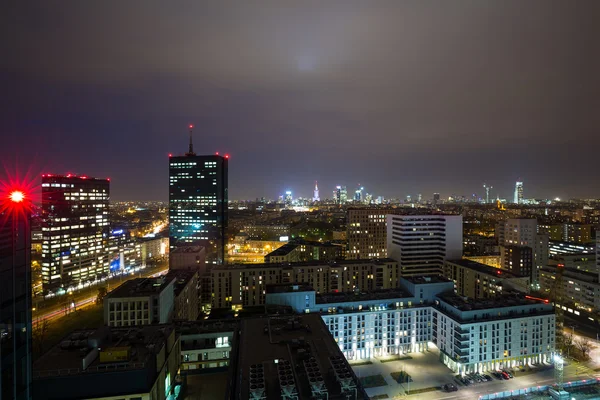 Panorama of Warsaw by night — Stock Photo, Image