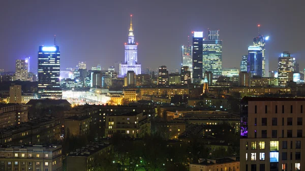 Panoráma-Varsó-éjszaka — Stock Fotó