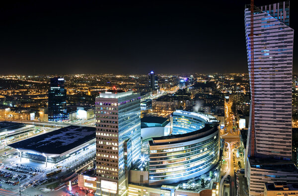 View of the center of Warsaw at night