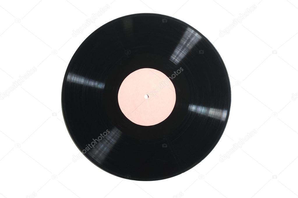 Old used vinyl record on a white background