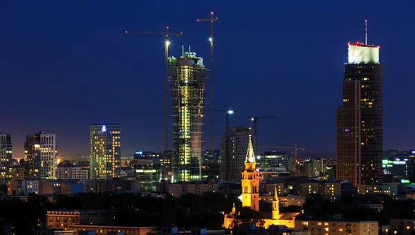 Warsaw city center at night — Stock Photo, Image