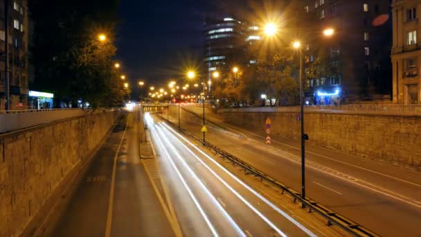 Traffic at night in Warsaw - timelapse — Stock Video