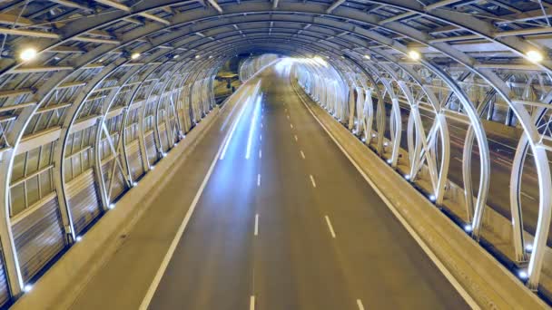 Ruch w nowoczesny tunel - timelapse — Wideo stockowe