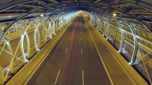 Traffic in modern tunnel - timelapse — Stok Video