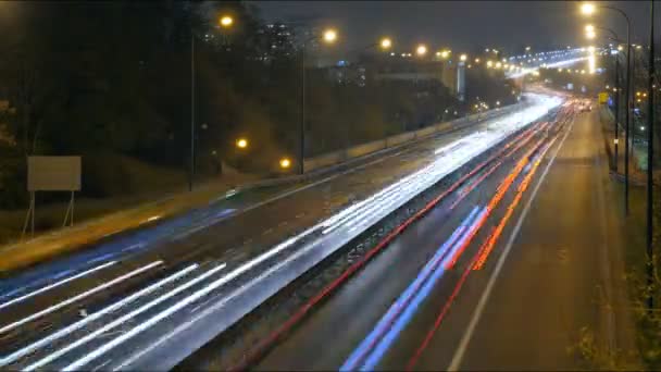 Trafik nattetid i Warszawa - timelapse — Stockvideo