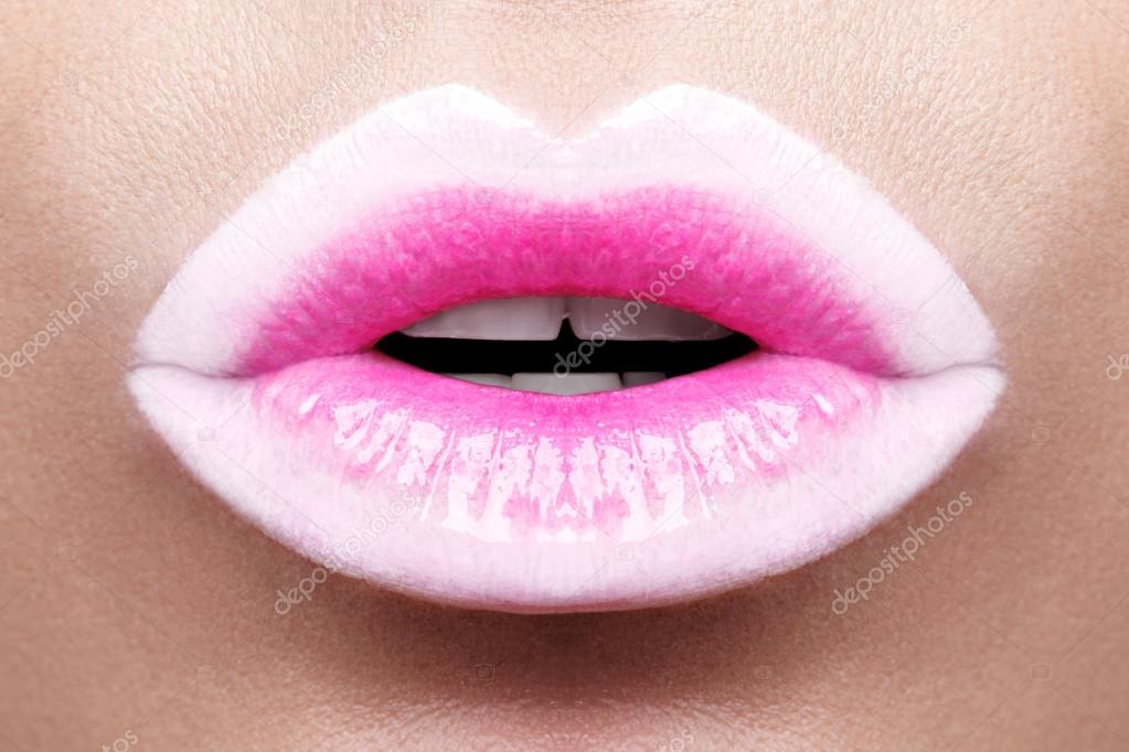 Passionate pink lips,macro photography.