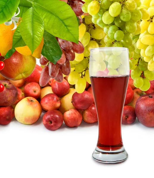 Image of juice on many fruits background — Stock Photo, Image