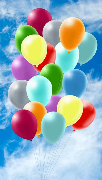 Bilden av många färgglada ballonger i himlen — Stockfoto