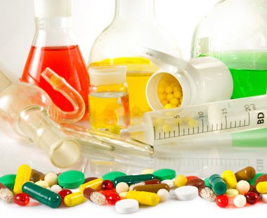 görüntü cam laboratuvar ve hapları closeup değişir