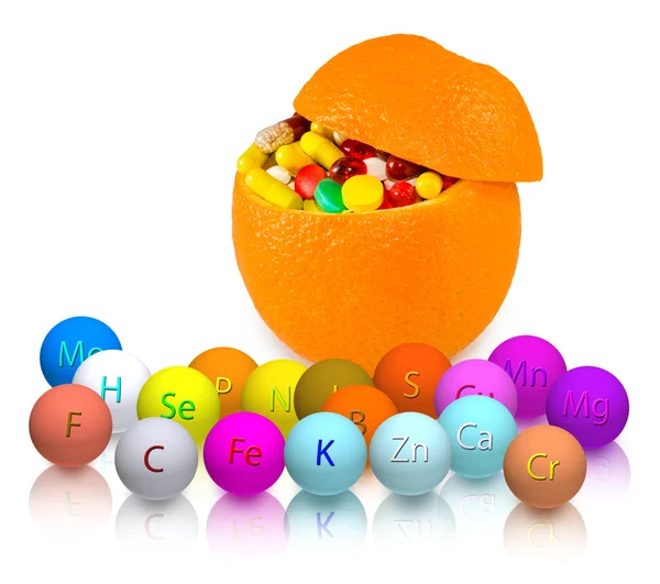 Isolated image of pills inside orange closeup — Stock Photo, Image