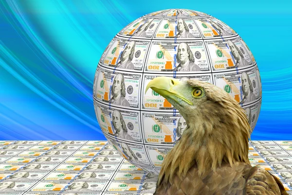 Зображення земної кулі зроблені банкноти і орел — стокове фото