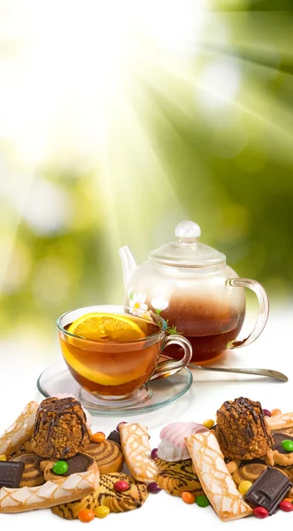 Imagen de la taza de té y galletas primer plano —  Fotos de Stock