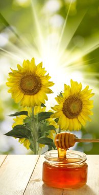 Bal çiçek arka plan closeup karşı masada görüntü