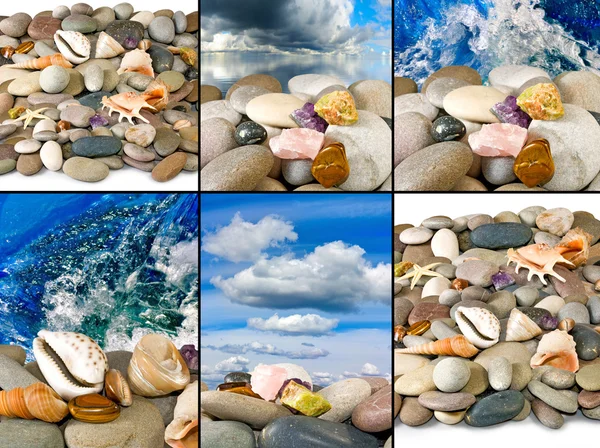Απομονωμένο εικόνα πολλές πέτρες και κοχύλια θάλασσας, σε λευκό φόντο — Φωτογραφία Αρχείου