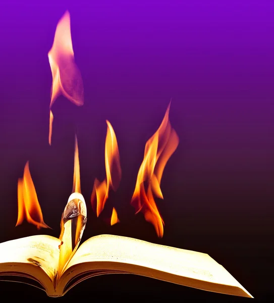 Imagen de libros en llamas de cerca — Foto de Stock