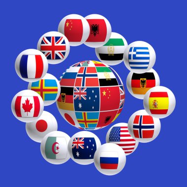 görüntü bir dünya üzerinde farklı ülkelerin bayrakları